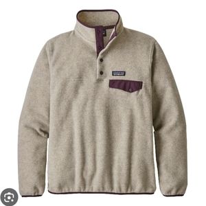 Patagonia Womens Lightweight Synchilla Snap-Oatmeal Heather w/Deep Plum